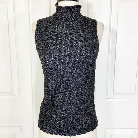 Black mock neck sleeveless Sweater by Dana Buchman black wool /rayon size Medium - Picture 1 of 6